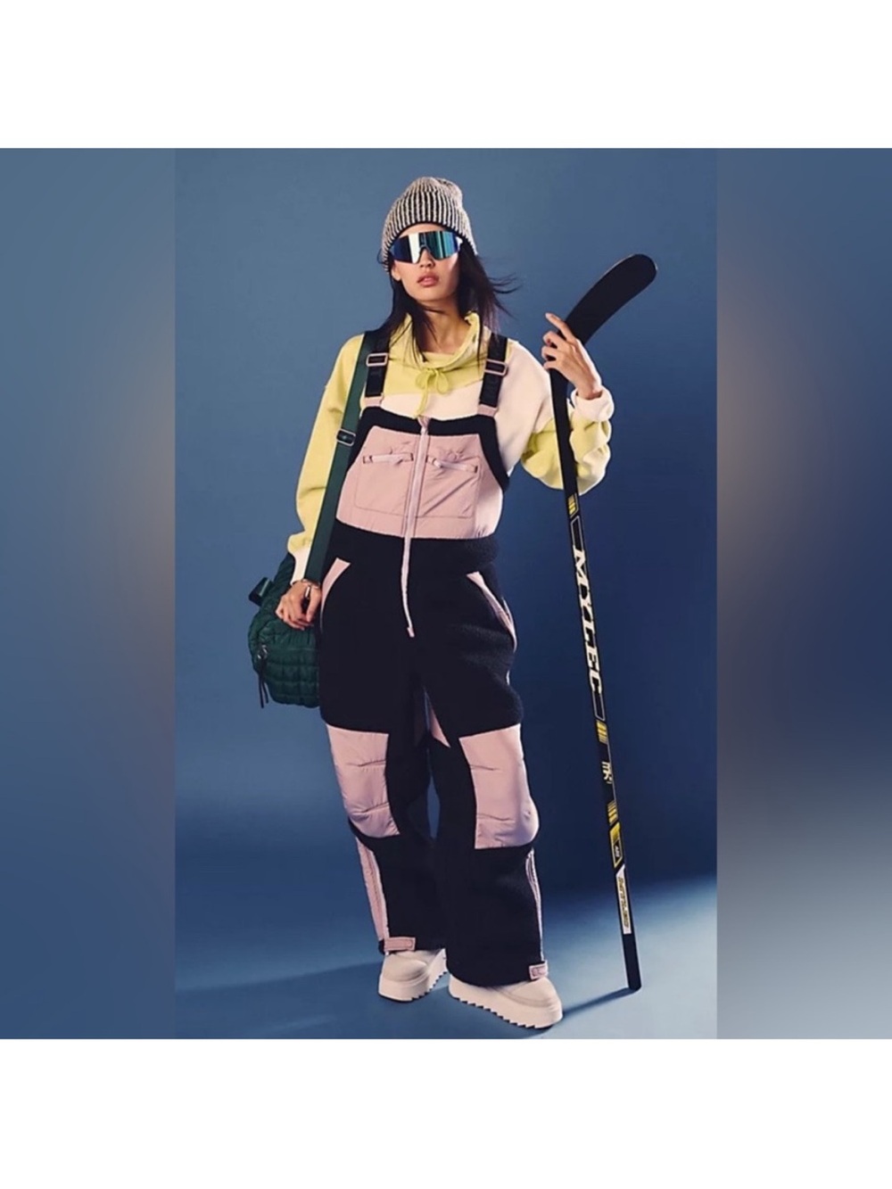 NWT Free People Hit The Slopes Overalls Black and Pink XS